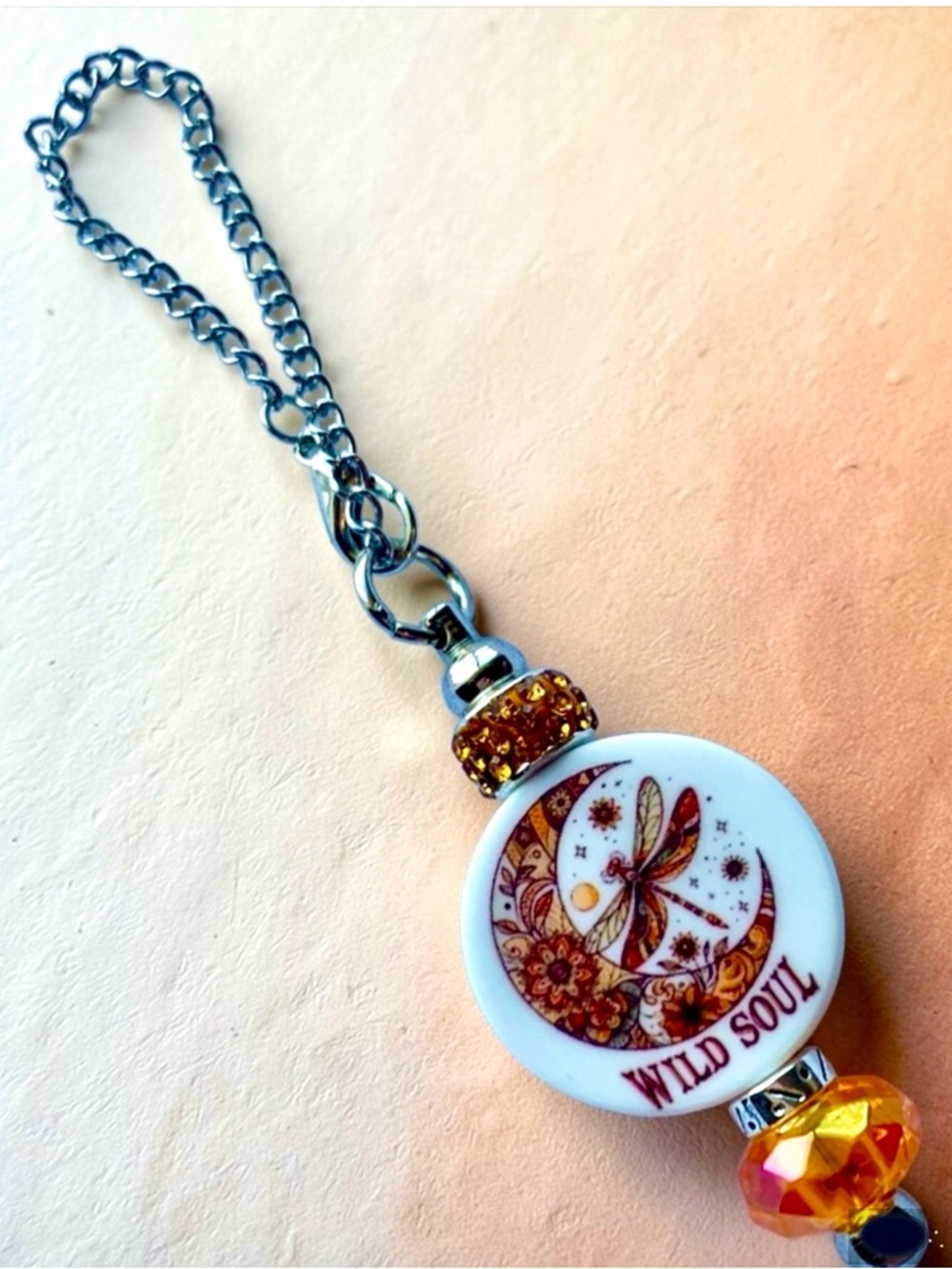 Wild Soul Boho Dragonfly Pendant Keychain, Cup Charm, Bag Charm handmade